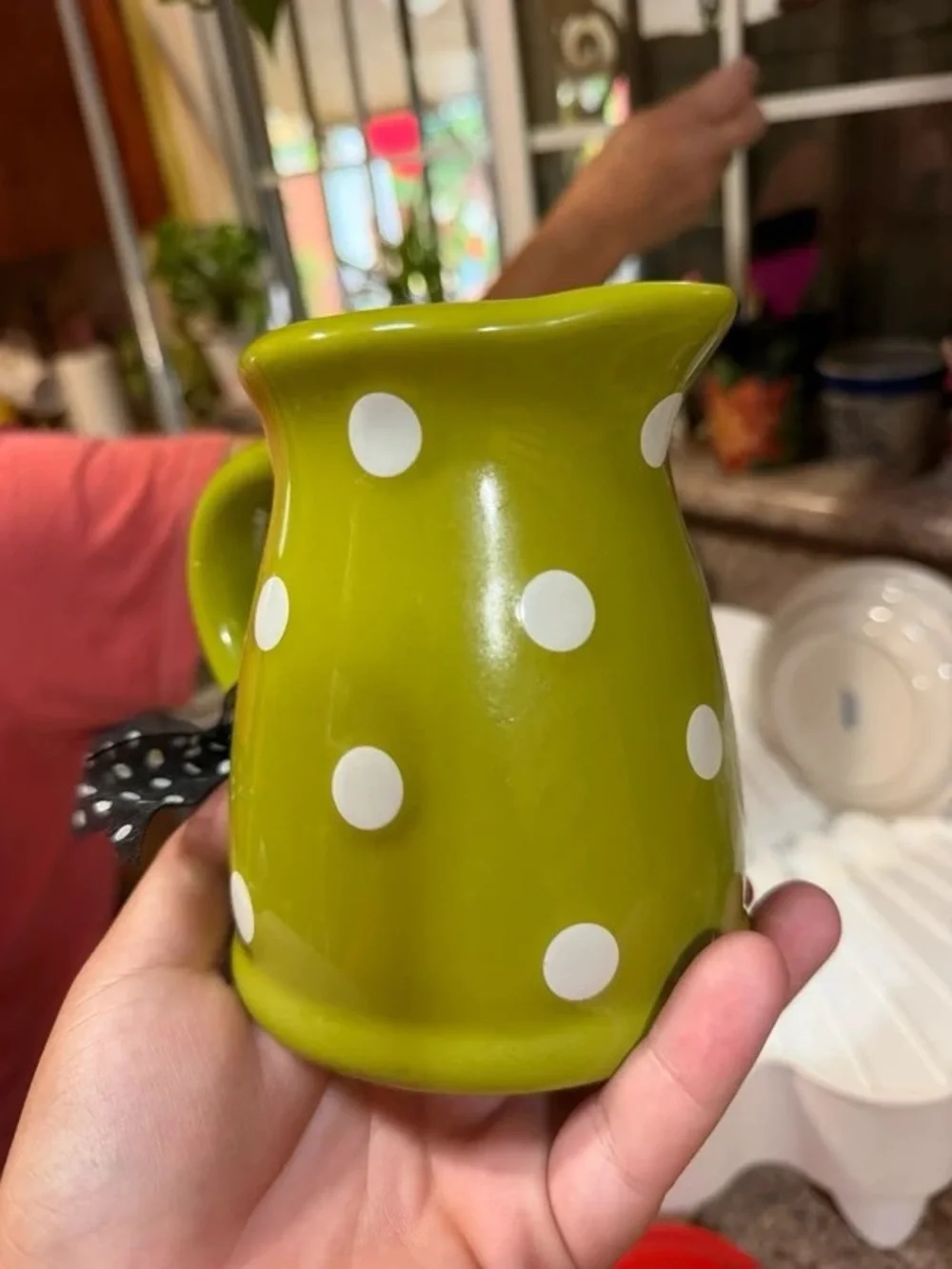 Polka Dot Ceramic Pitcher in Lime Green